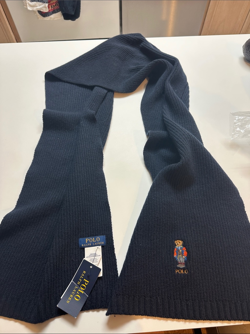 Polo by Ralph Lauren Navy Blue Knit Bear Scarf
